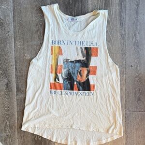 Women's Bruce Springsteen Born in The USA Cream Graphic Tank Top 0216